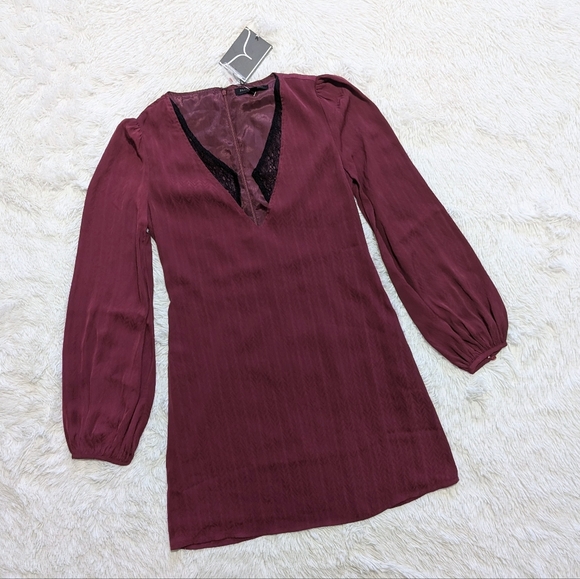 Dance & Marvel Dresses & Skirts - NWT Dance & Marvel Maroon Plunge Neck Vampire Goth Balloon Sleeve Dress Small